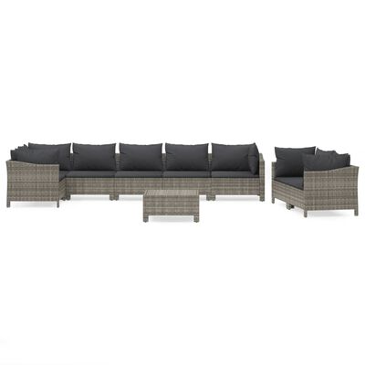 vidaXL 9-delige Loungeset met kussens poly rattan grijs