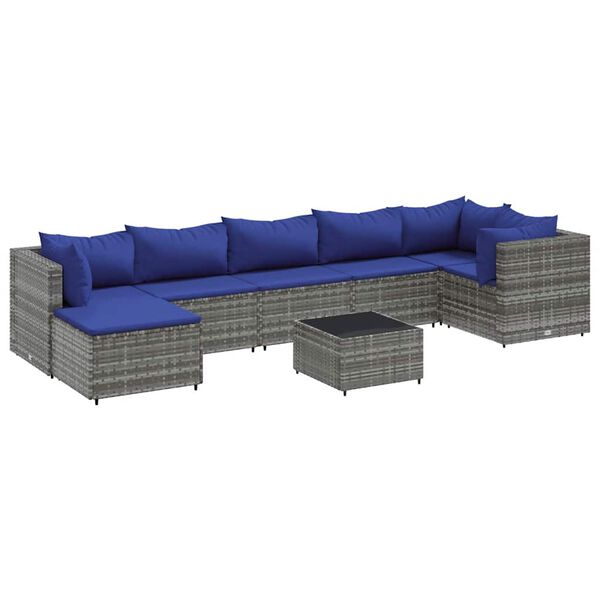 vidaXL 8-delige Loungeset met kussens poly rattan grijs