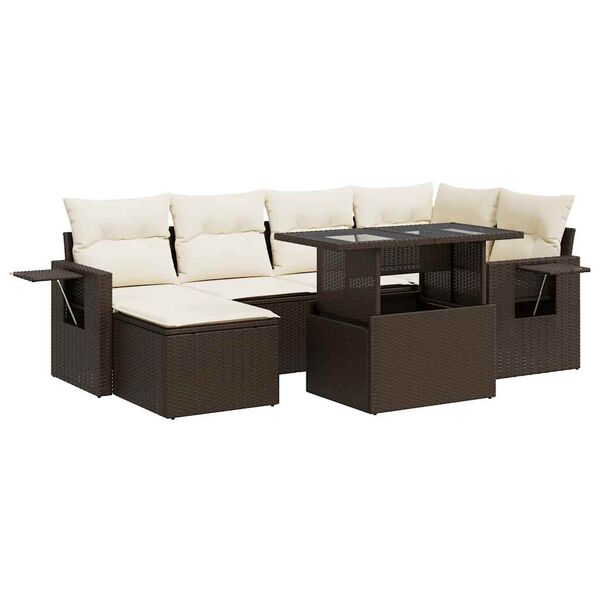 vidaXL 7-delige Loungeset met kussens poly rattan bruin
