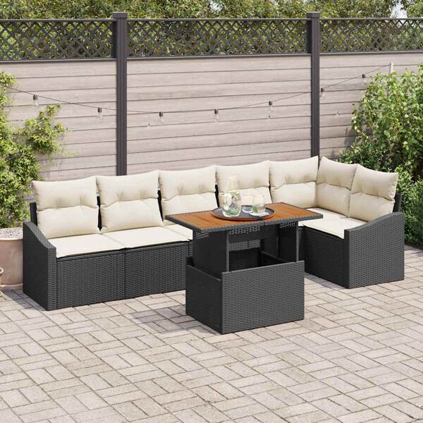 vidaXL Tuin Sofa Set met opslag 7 pcs Zwart Poly riet
