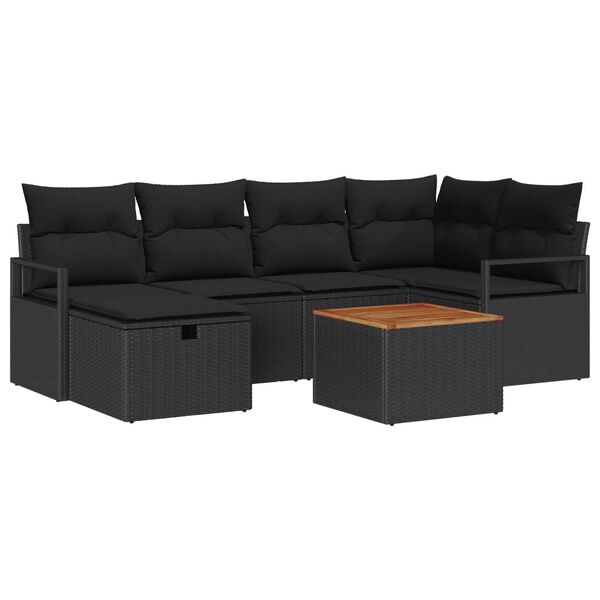vidaXL Tuin Sofa Set met kussen met opslag 7 pcs Zwart Poly riet
