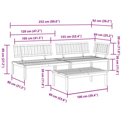 vidaXL 3-delige Loungeset pallet massief acaciahout