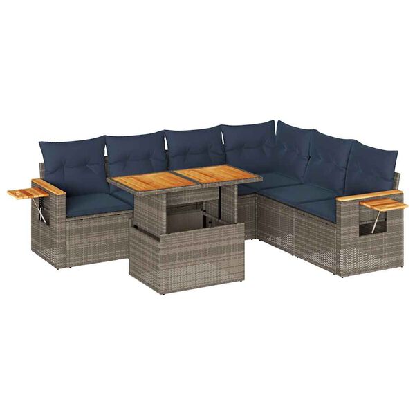 vidaXL 7-delige Loungeset met kussens poly rattan acacia grijs