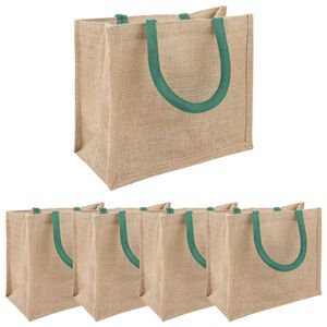 vidaXL Jute handtassen 5 pcs Natuurlijk en Groen 26 x 22 x 14 cm
