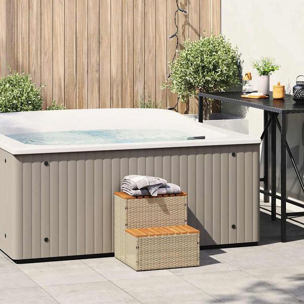 vidaXL Hottub-opstap 50x50x50,5cm poly rattan&massief acaciahout beige