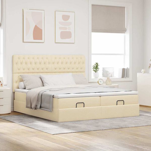 vidaXL Ottoman bed met matrassen 200x200cm stof cr&egrave;mekleurig