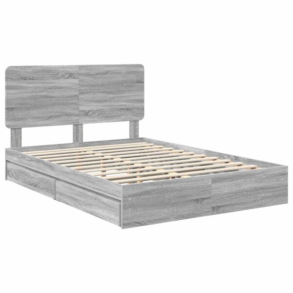 vidaXL Opslag bed met lade Grijs Sonoma 160 x 200 cm Bewerkt hout