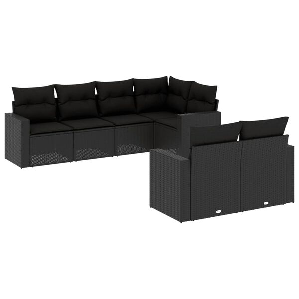 vidaXL 7-delige Loungeset met kussens poly rattan zwart