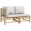 vidaXL 2-delige Loungeset met kussens bamboe lightgrijs