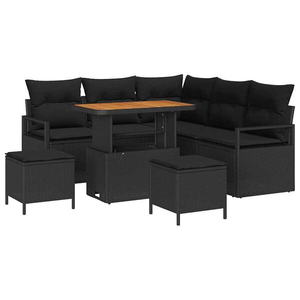 vidaXL Tuin Sofa Set met kussen met opslag met kussen 8 pcs Zwart