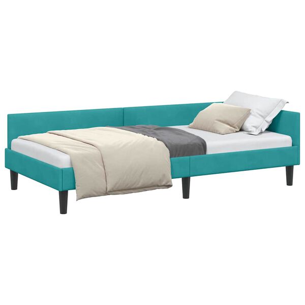vidaXL Hoekbedframe met hoofdeinde Turquoise 90 cm x 190 cm Fluweel