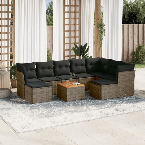 vidaXL 10-delige Loungeset met kussens poly rattan grijs