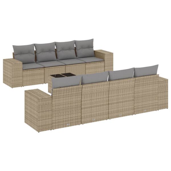 vidaXL 9-delige Loungeset met kussens poly rattan beige