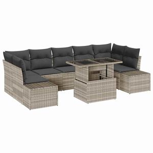 vidaXL Bankstel met kussen 8 pcs Lichtgrijs poly rattan