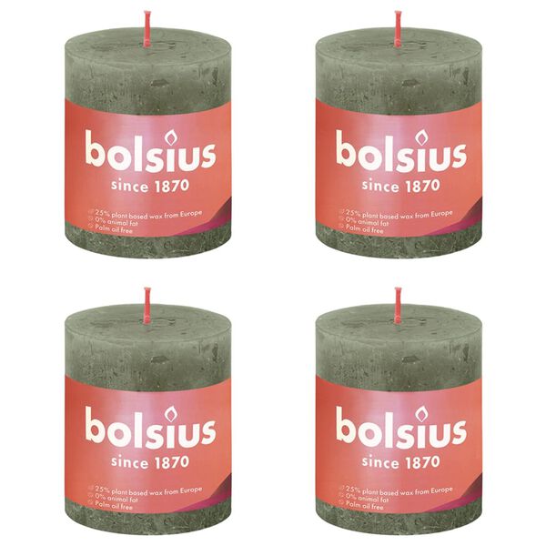 Bolsius Stompkaarsen Shine 4 st rustiek 80x68 mm fris olijfkleurig