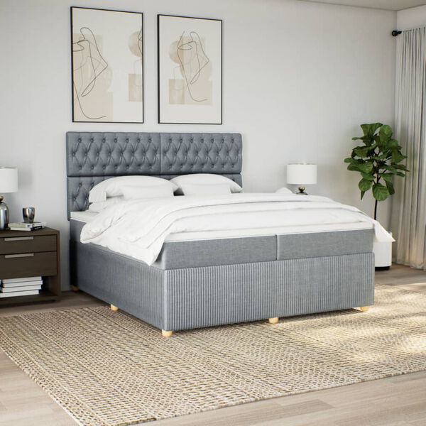 vidaXL Boxspring met matras stof lichtgrijs 200x200 cm