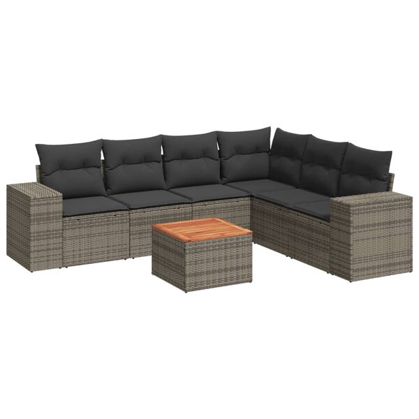 vidaXL 7-delige Loungeset met kussens poly rattan grijs