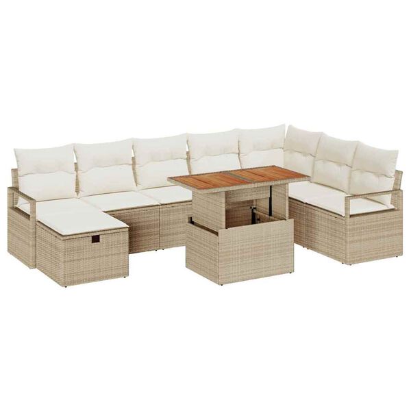 vidaXL Tuin Sofa Set met kussen met opslag 9 pcs Beige Poly riet