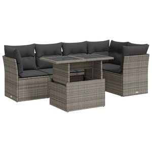 vidaXL 6-delige Loungeset met kussens poly rattan grijs