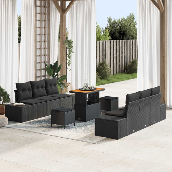 vidaXL Tuin Sofa Set met kussen 9 pcs Zwart Poly riet