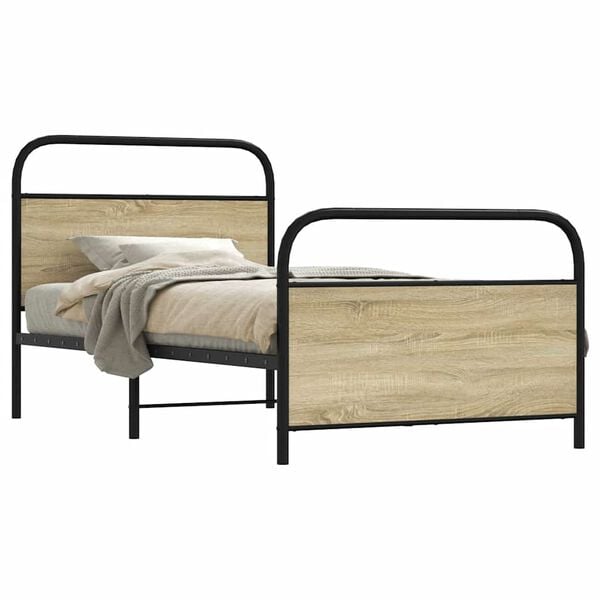 vidaXL Bedframe zonder matras bewerkt hout sonoma eikenkleur 107x203cm