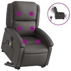 vidaXL Sta-op-massagestoel elektrisch echt leer grijs