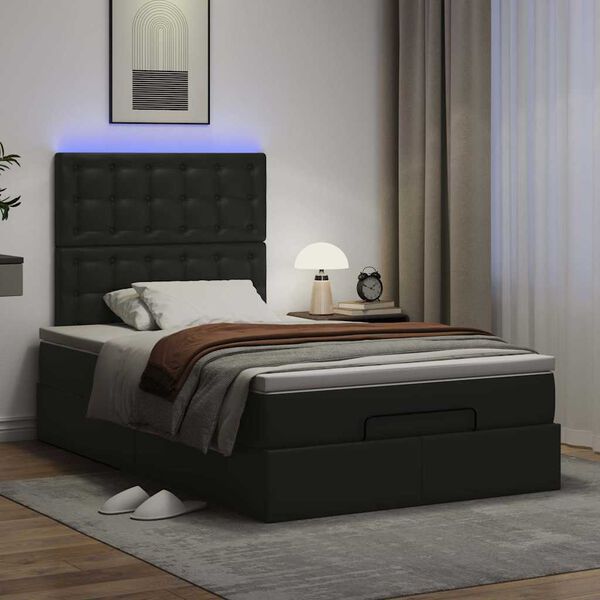 vidaXL Ottoman bed met matras en LED's 120x200cm kunstleer zwart
