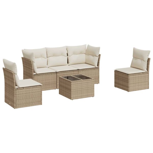 vidaXL 6-delige Loungeset met kussens poly rattan beige