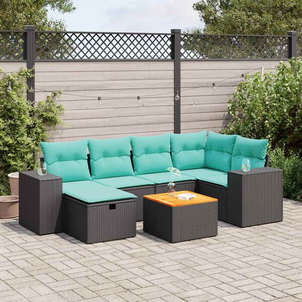 vidaXL 7-delige Loungeset met kussens poly rattan zwart