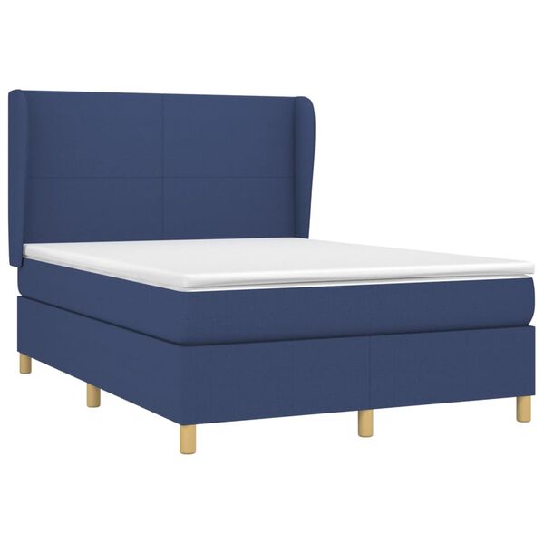 vidaXL Boxspring met matras stof blauw 140x190 cm