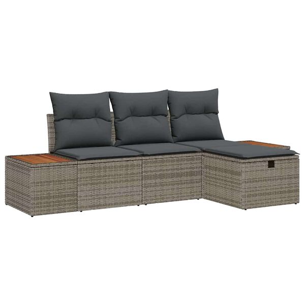 vidaXL Tuin Sofa Set met kussen met opslag 4 pcs Grijs poly rattan