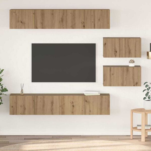 vidaXL Tv-meubelset Wandgemonteerd 6 pcs Artisan Eiken Bewerkt hout