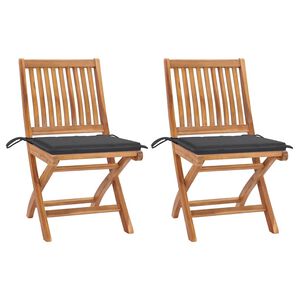 vidaXL Set van 2 klapstoelen met antracietkleurige kussens, gemaakt van massief teakhout.