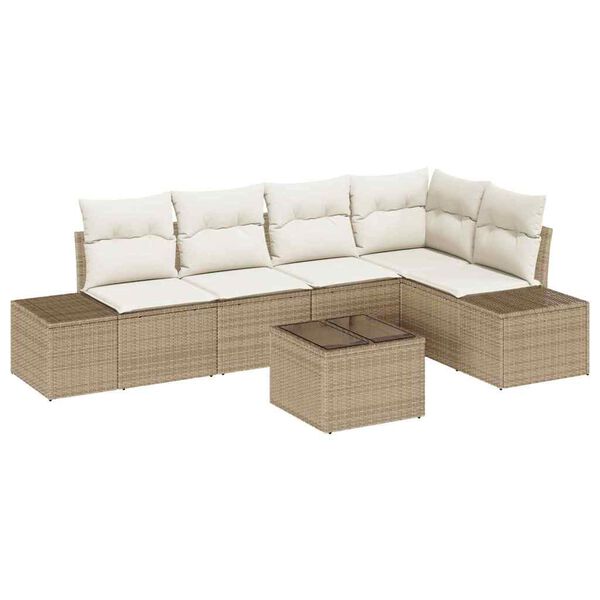vidaXL Tuin Sofa Set met kussen 6 pcs Beige en Crème poly rattan