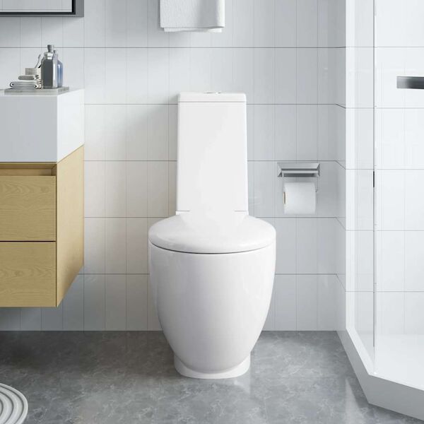 vidaXL Toilet rond afvoer onder keramiek wit