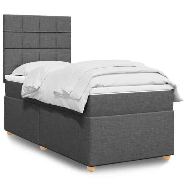 vidaXL Boxspring met matras stof donkergrijs 100x200 cm