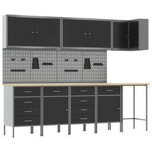 vidaXL Werkkast set met lade met plank met opslag 12 st Zwart en Grijs
