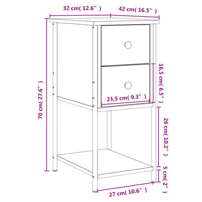 vidaXL Nachtkastjes 2 st 32x42x70 cm bewerkt hout sonoma eikenkleurig