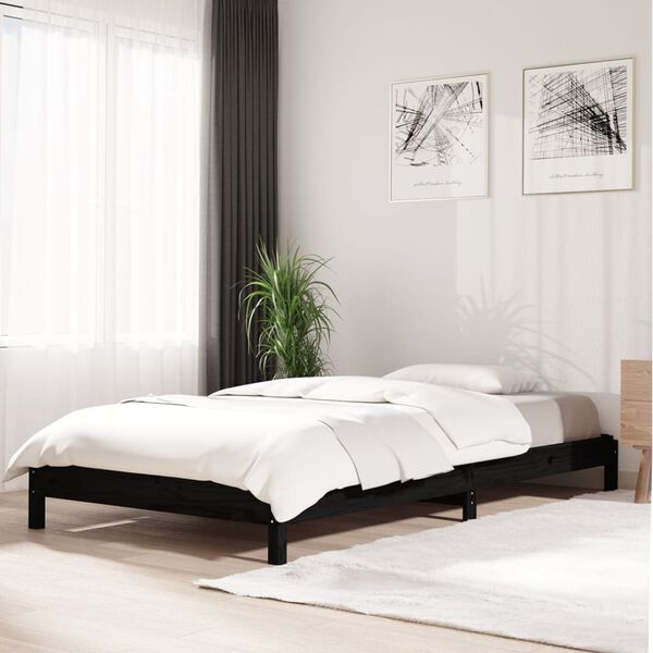 vidaXL Bed stapelbaar 75x190 cm massief grenenhout zwart