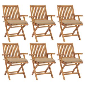 vidaXL Tuinstoelen 6 st inklapbaar met kussens massief teakhout