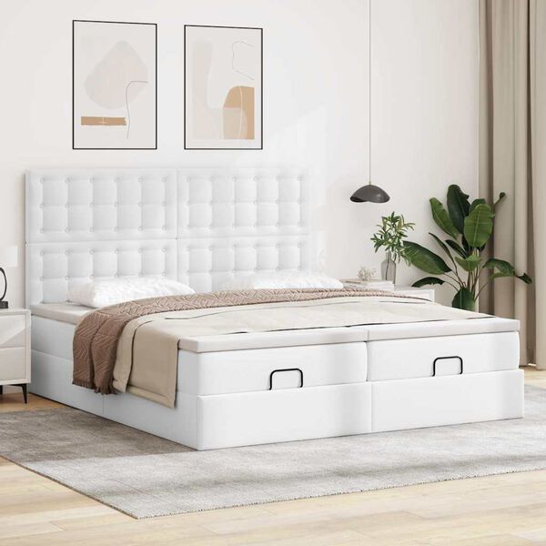 vidaXL Ottoman bed met matrassen 200x200cm kunstleer zuiver wit