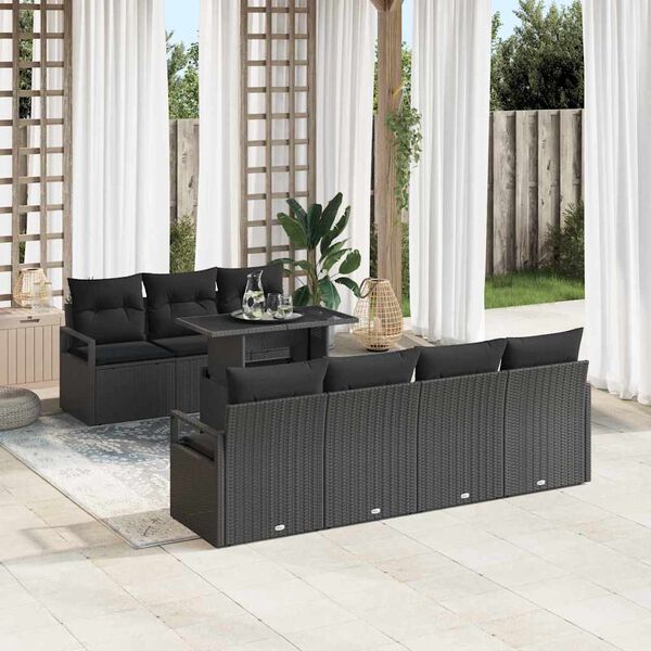 vidaXL Tuin Sofa Set met kussen met opslag 8 pcs Zwart Poly riet