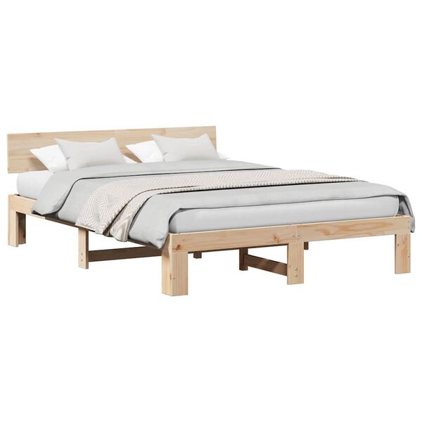 vidaXL Bedframe met hoofdeinde Naturel 160 x 200 cm Massief grenenhout