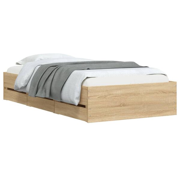 vidaXL Bedframe met lades bewerkt hout sonoma eikenkleurig 75x190 cm