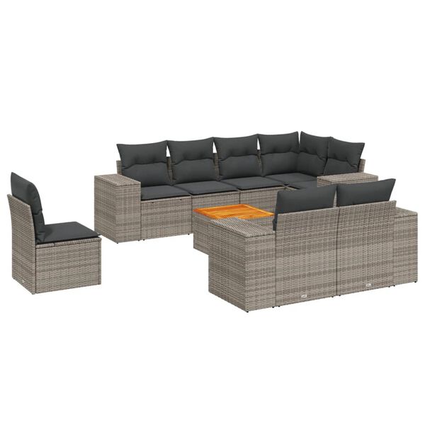 vidaXL 9-delige Loungeset met kussens poly rattan grijs