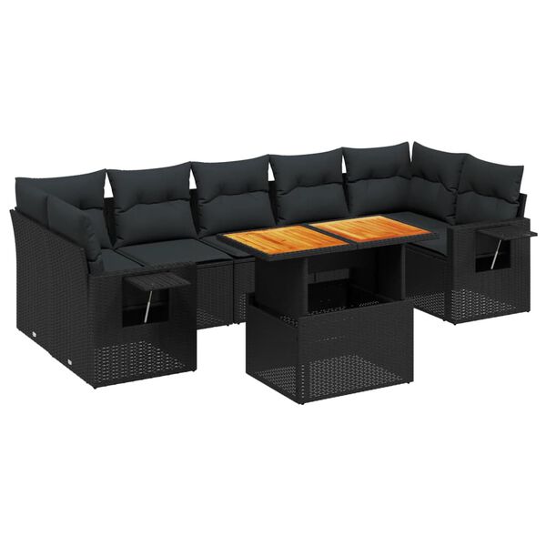vidaXL 8-delige Loungeset met kussens poly rattan zwart