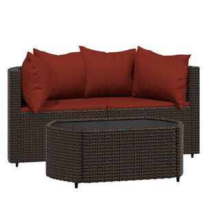 vidaXL 3-delige Loungeset met kussens poly rattan bruin