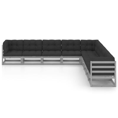 vidaXL 9-delige Loungeset met kussens massief grenenhout grijs