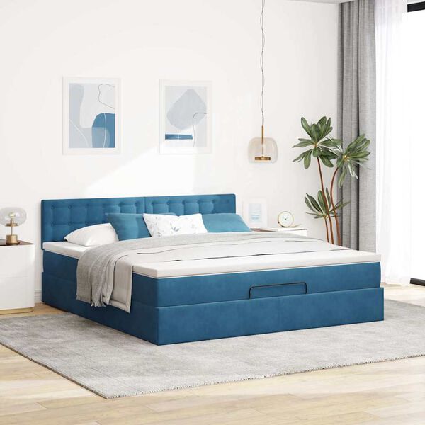 vidaXL Ottoman bed met matras 160x200cm fluweel donkerblauw