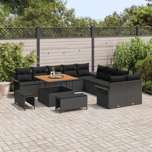 vidaXL Tuin Sofa Set met kussen met opslag met kussen 13 pcs Zwart